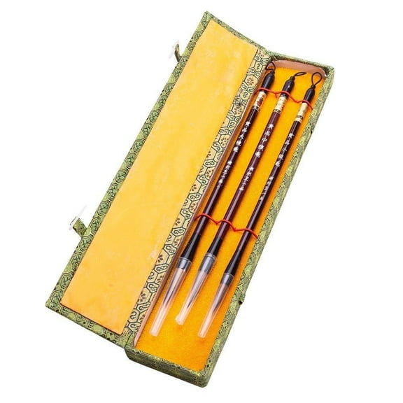 Chinese Calligraphy Japanese Sumi Drawing Brush Hu Pen Lang Hao (Wolf Hair) 3 Pcs Gift Set