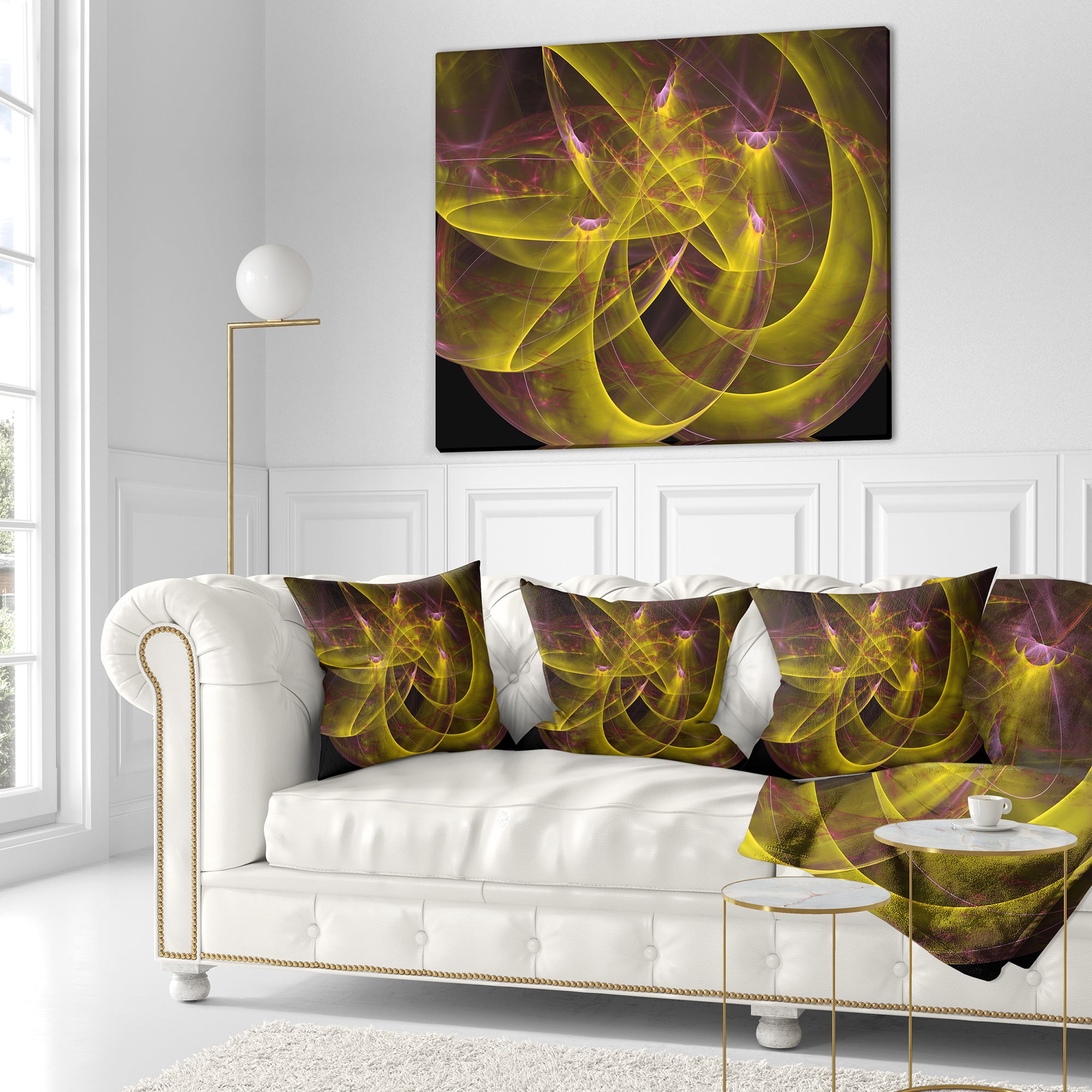 Designart Yellow Fractal Flames - Abstract Throw Pillow - 16x16
