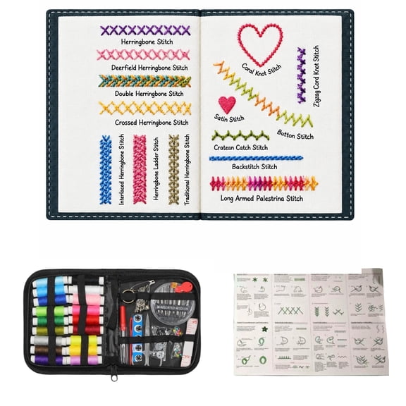 Embroidery Stitch Book Kit for Beginners Adults, 86 PCS Hand Embroidery Starter Kit with 106 Patterns, Portable All-in-One Embroidery Book with Tools & Tutorials for DIY Craft Lovers