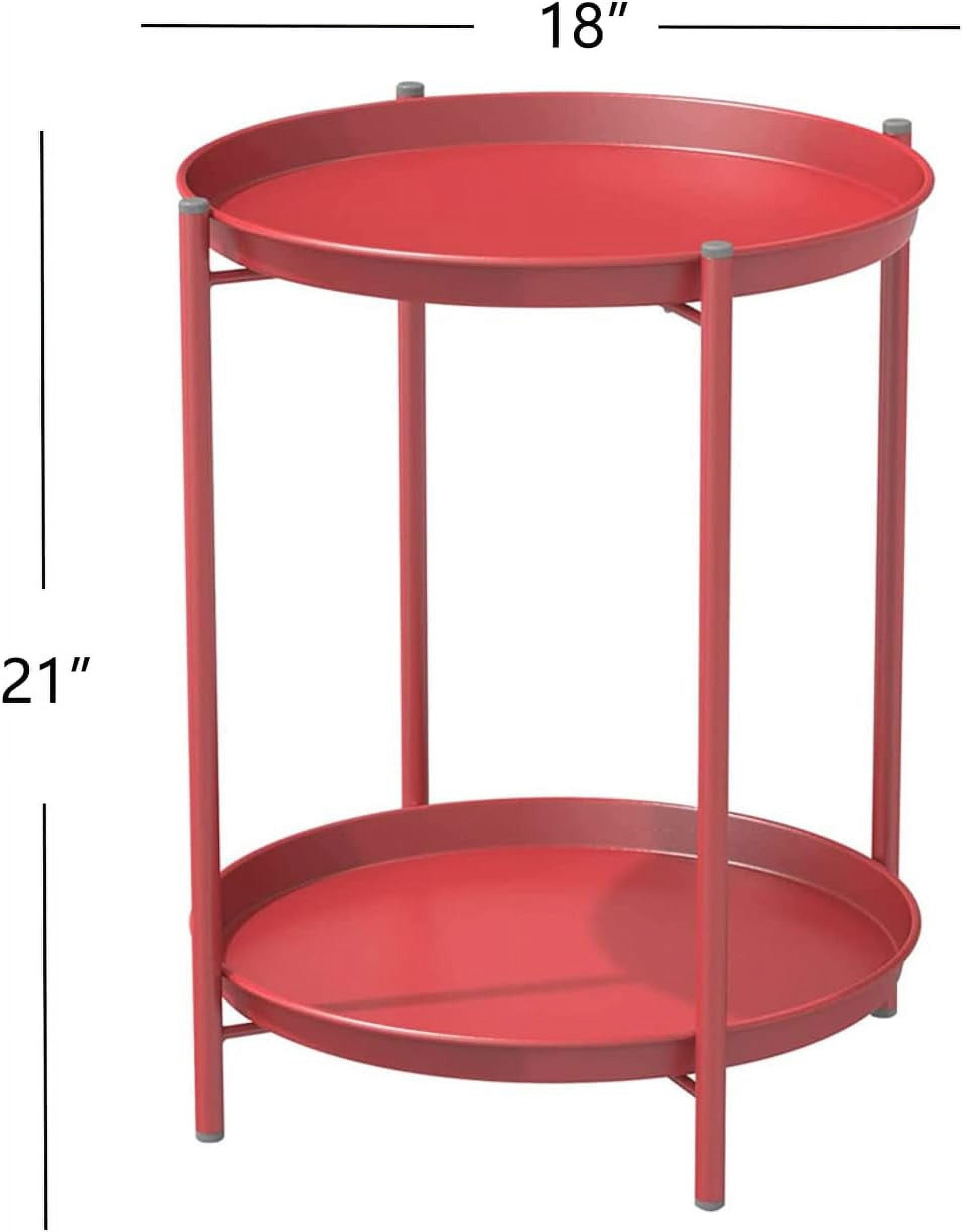 Grand Patio Indoor & Outdoor Side Table 2-Tier, Weather-Resistant Steel Round End Table for Porch, Poolside, Bedroom, Living Room, Red