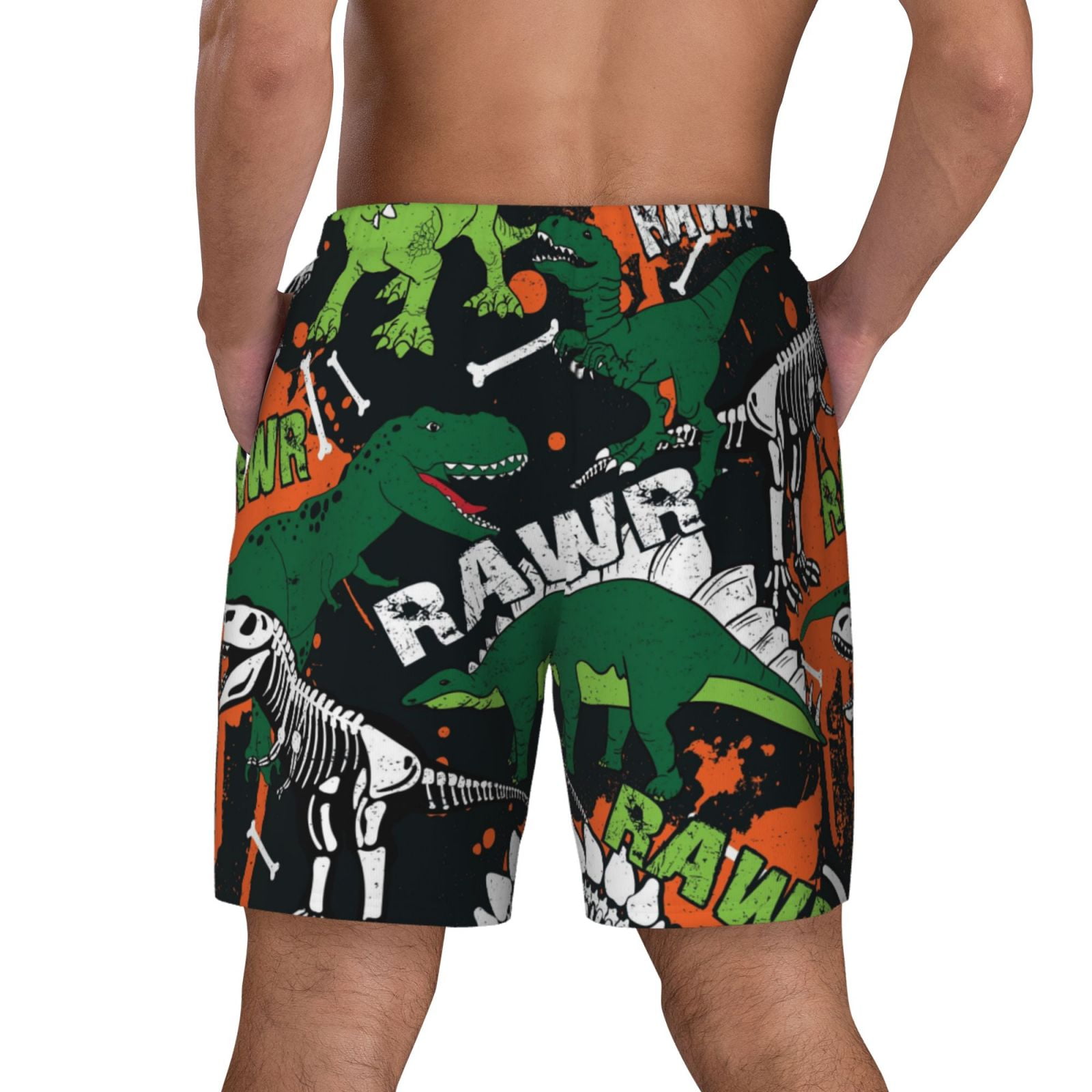 Xecao Dinosaur Skeleton for Men's Swimming Trunks Swim Trunks Quick Dry Swim Shorts with Mesh Lining Funny Swimwear Bathing Suits