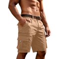 thumbnail image 2 of Domzest Cargo Shorts for Men Elastic Waisted Keen Length Shorts Tactical Cotton Twill with Multi Pockets for Hiking Golf Work Outdoor(No Belt) Khaki 2XL, 2 of 5