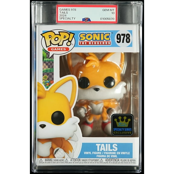 Sonic the Hedgehog, PSA Graded 10 GEM MINT, Tails Collectible Vinyl Figure #978, Fully Encapsulated Bundle with Compatible Funko Pop! PSA Hard Protector Case