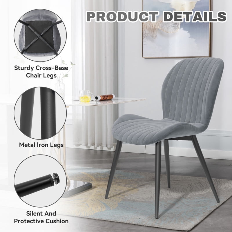 Hawsaiy Modern Velvet Dining Chairs Set of 2,Upholstered Armless Chairs with Metal Legs and Thick Cushions,Dark Gray