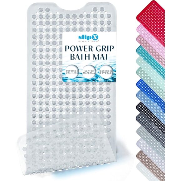 SlipX Solutions Tapis de Sécurité pour Baignoire à Prise Puissante / Technologie de Prise de Précision pour une Protection de Surface Humide Plus Longue, Plus Forte et Plus Douce / Transparent 39"x16 Pouces
