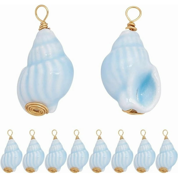 10 colgantes de concha marina con motivos de animales marinos y vida oceánica. Colgante de porcelana a granel con alambre de cobre.