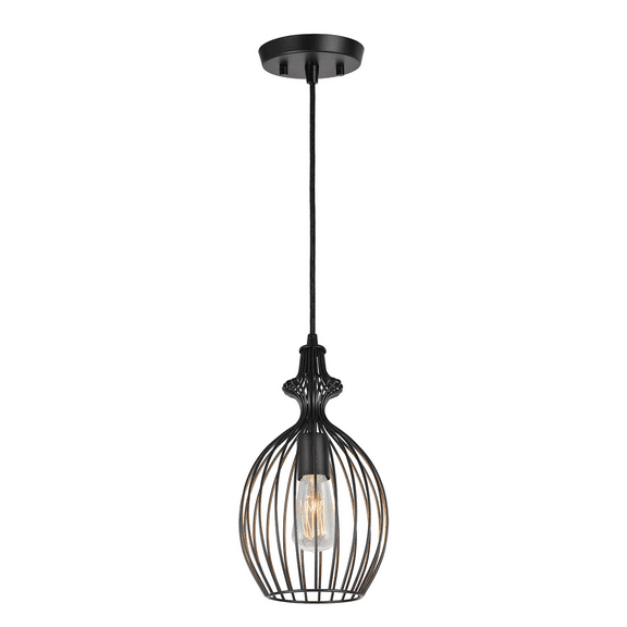 Aspen Creative 61093 Corporation 1-Light Matte Black Mini Pendant with Metal Wire Shade
