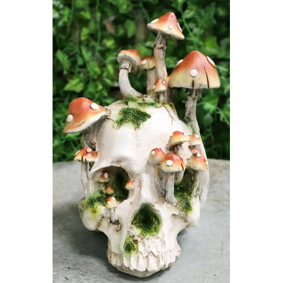 Day Of The Dead Toadstool Mushrooms And Moss Fungi Gothic Skull Figurine