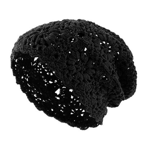 Fgnfyis Women Crochet Slouchy Hat Handmade Knit Cutout Summer Floral Bucket Cap Bohemian Hats for Women Black