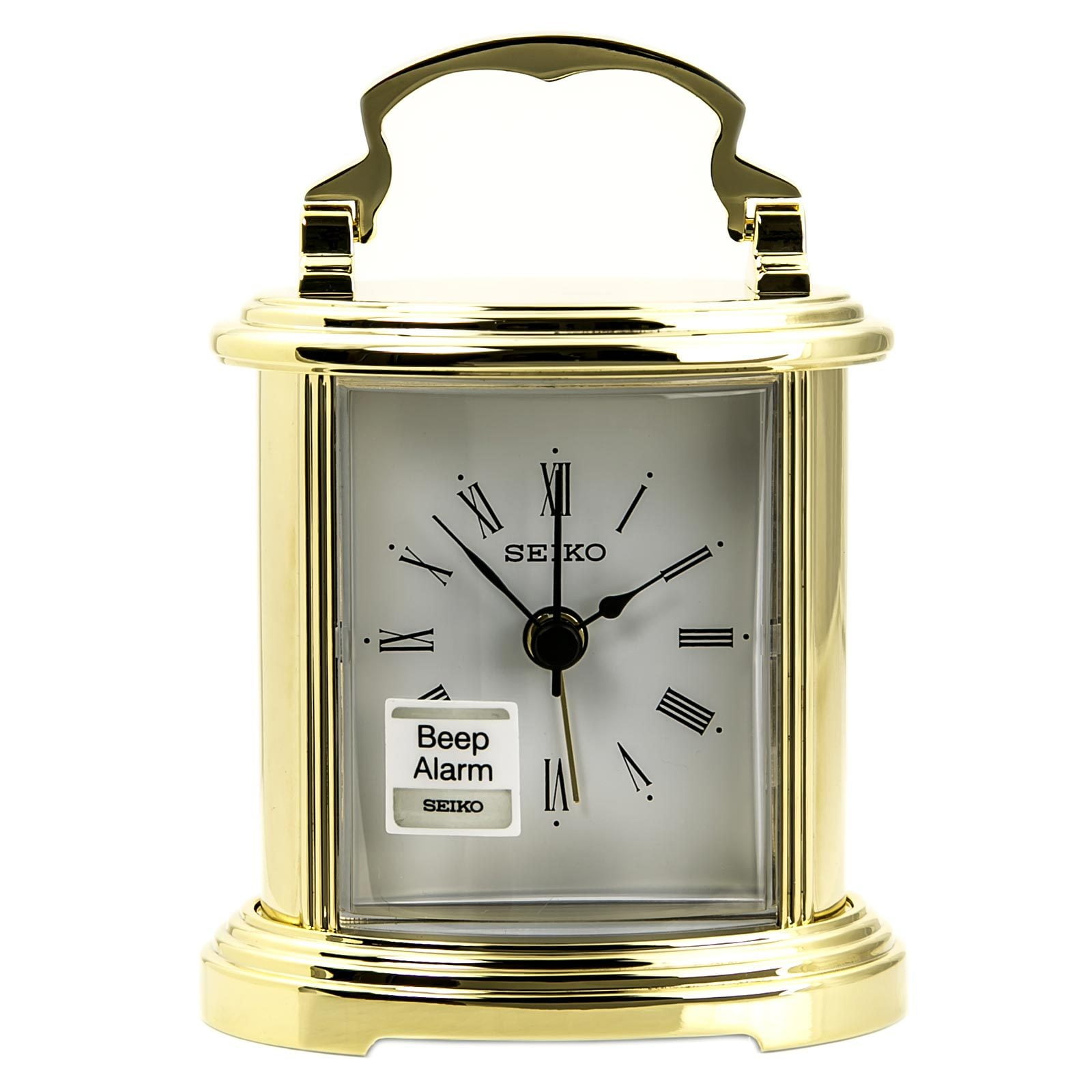 Seiko Golden Carriage Desktop Clock, Beep Alarm, Analog, Quartz, QHE109GLH