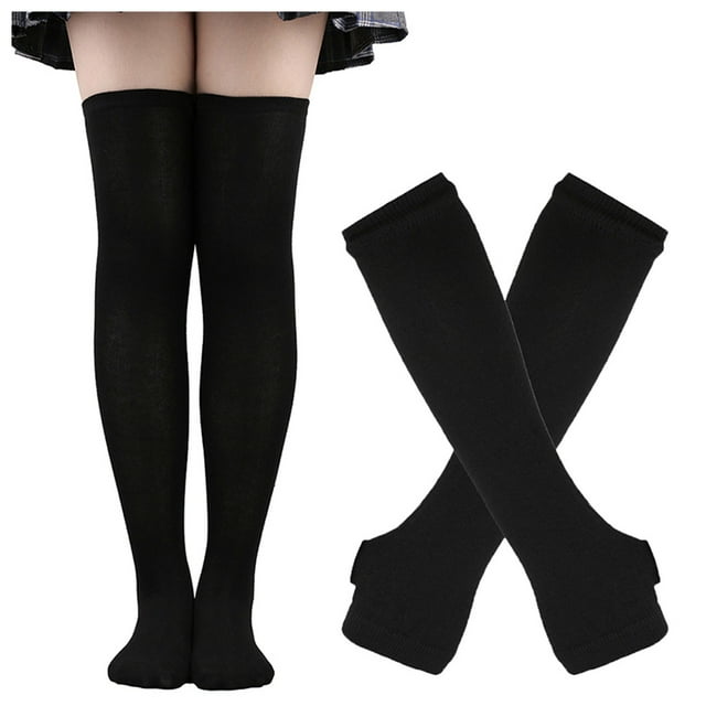 Chaussettes d'Halloween pour Femmes, Bas Hauts, Chaussettes Rayées Cosplay, Gants