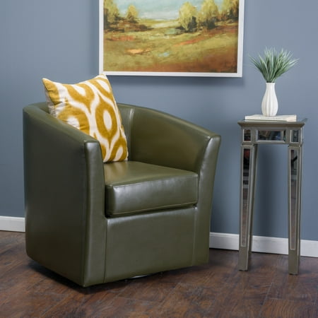 Swivel Barrel Chair - Noble House Damon Faux Leather Swivel Barrel Accent Chair, Tea Green