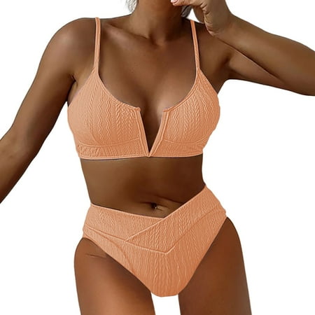 XUELUO Womens Bikinis Solid Color Spaghetti Strap Sexy Bra And High Waist Panty Set Two Pieces Swimwears Activewear