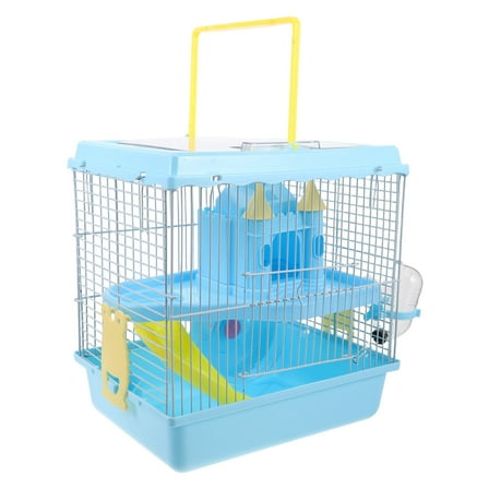 UPOUART Portable Sky Blue Hamster Cage with Running Wheel Slide and Built in Food Dish