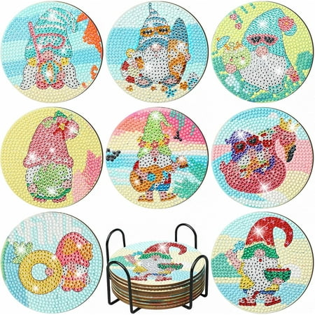

8 PCS Halloween Gnome Diamond Art Painting Coasters DIY Halloween Diamond Art Coasters Kit with Holder 5D Diamond Coasters for Beginner Adults Art Craft Supplies Gift