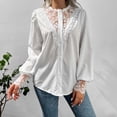 thumbnail image 2 of Shirts for Women V Neck Lace Patchwork Lantern Long Sleeve Solid Color Button Front Cardigan Blouse Fall Tops, 2 of 7