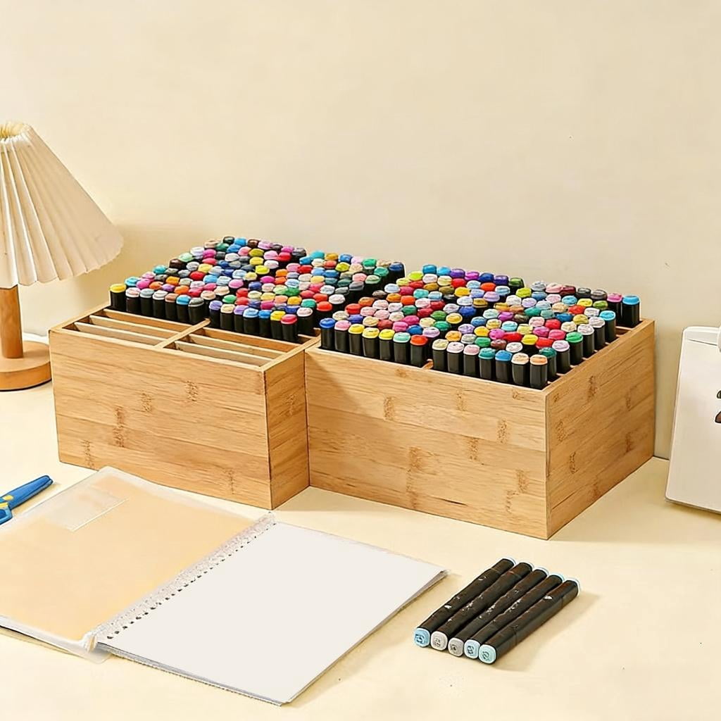 HannLk Wooden Marker Pen Holder Organizers With Multiple Compartments