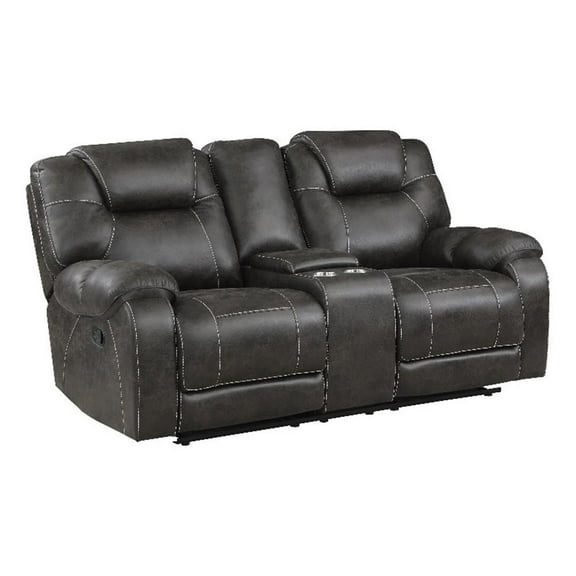 Pemberly Row Microfiber Double Manual Reclining Loveseat in Chocolate