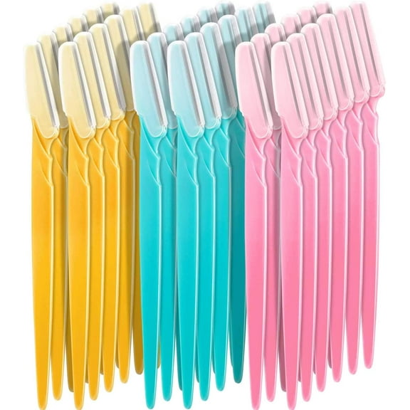 60 Pieces Eyebrow Razor Women Twinkle Face Brow Razors Shaver Dermaplaning Tool Shaper Trimmer with Precision Cover (Pink, Blue, Yellow)
