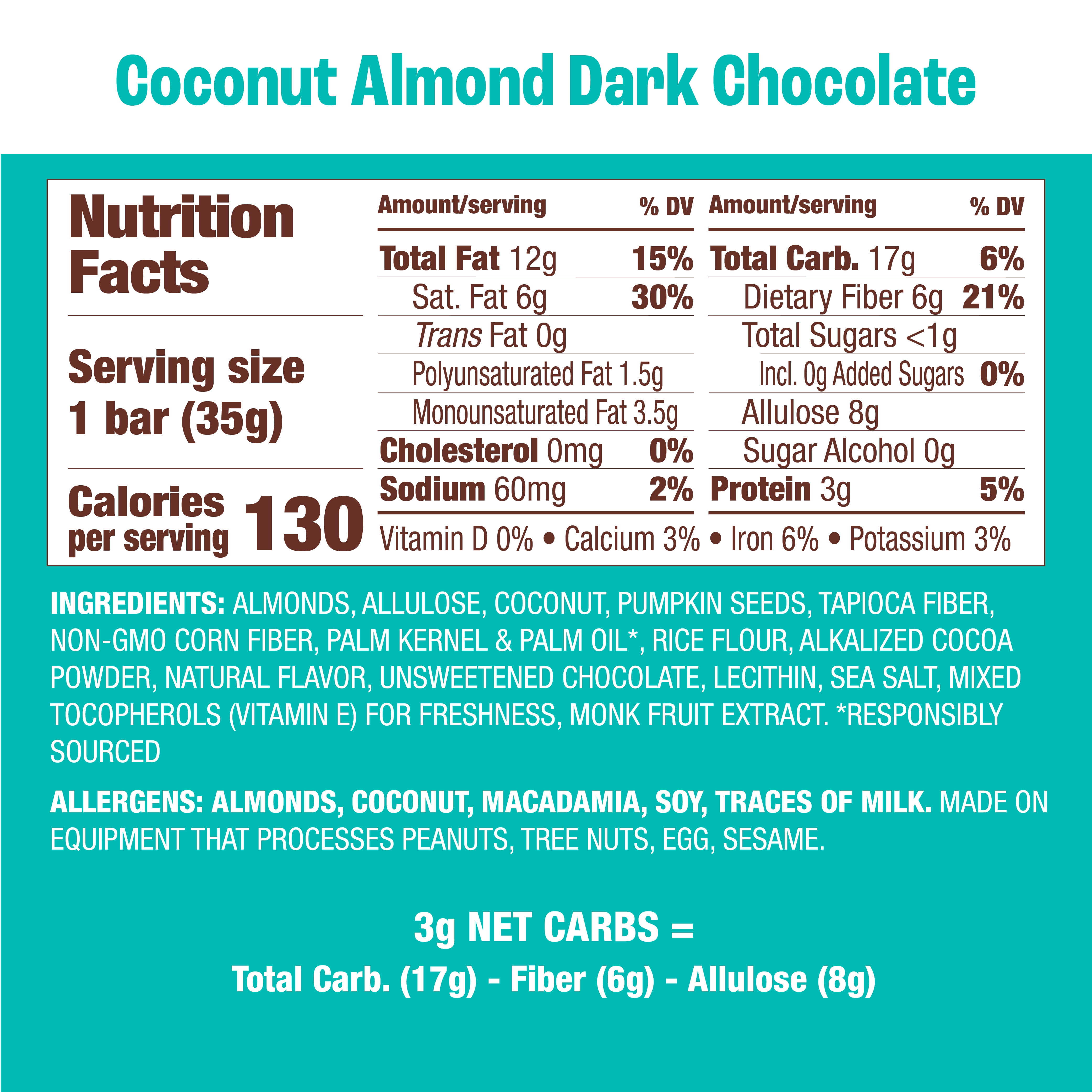 Munk Pack 1g Sugar Nut & Seed Bar, Coconut Almond Dark Chocolate, 12 Count