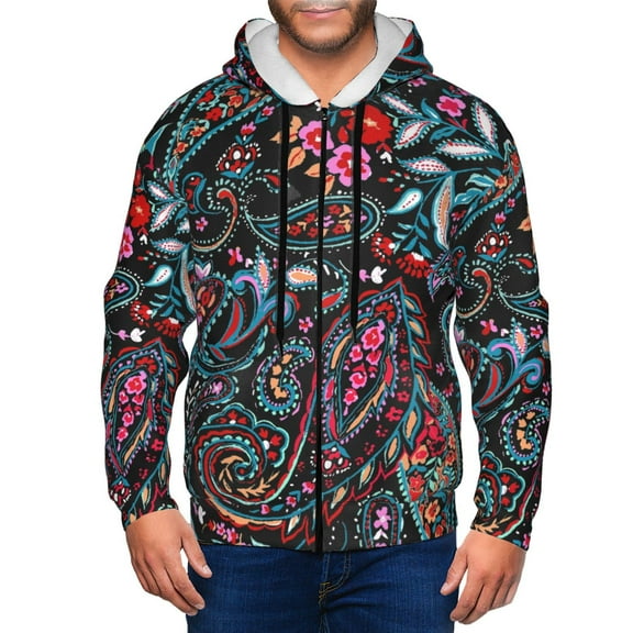 Vsdgher Paisley Mens Hoodies Zip Hoodie, Hoodies for Men, Zip-up Hooded Sweatshirt-Small