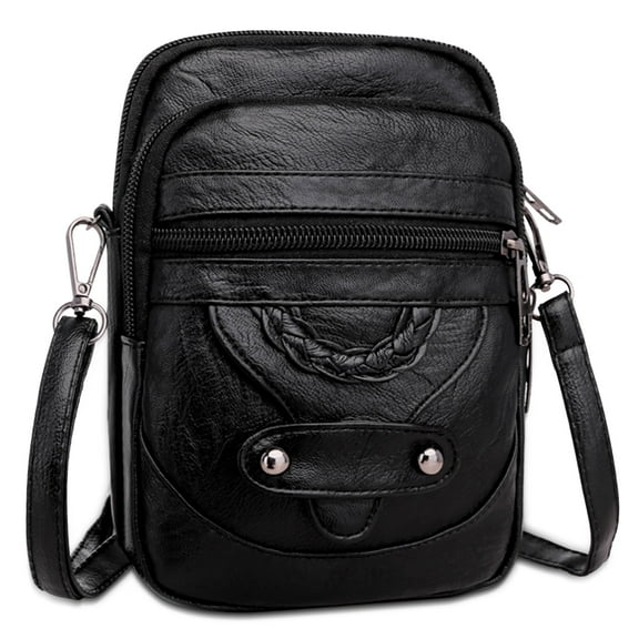 Cell Phone Purse, Leather Small Crossbody Bag for Women, Lightweight Phone Shoulder Bags with Earphone Hole, Mini Cell Phone Purse Pouch Wallet Handbag with Adjustable Strap, Black