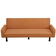 Aukfa 78 Square Arm Futon Sofa Bed Upholstered 3 Seat Couch for Home Office, Flannel, Orange
