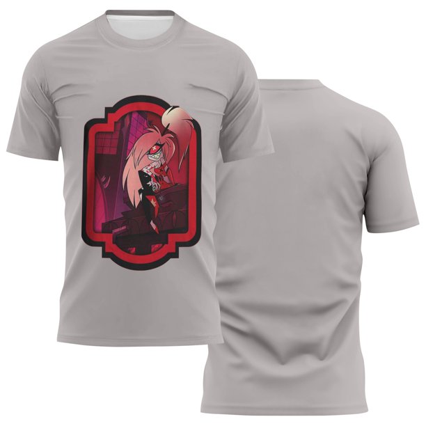 Hazbin Hotel Camiseta hombre Graphic Text Pool 3D Printing Street Casual Manga Corta Ropa Impresa Básica Gris/M