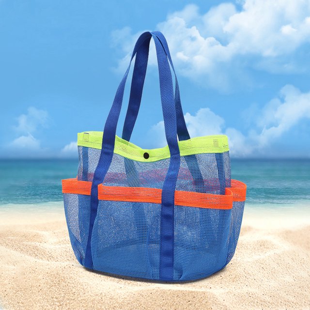 Bolsa de playa de malla, grande, bolsa de playa, ligera, organizadora de arena, resistente a la arena, 7 bolsillos, ideal para cruceros, natación, vacaciones, artículos esenciales