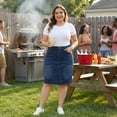 thumbnail image 3 of Agnes Orinda Women's Plus Size Denim Skirt High Waist Knee Length Stretch Casual Midi Jean Pencil Skirts with Pockets 1X Dark Blue, 3 of 8
