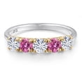 thumbnail image 3 of Gem Stone King 925 Silver and 10K Yellow Gold White Moissanite and Pink Moissanite Wedding-Bands Ring for Women | 1.15 Cttw | Round 4MM | Gemstone Birthstone | Size 6, 3 of 7