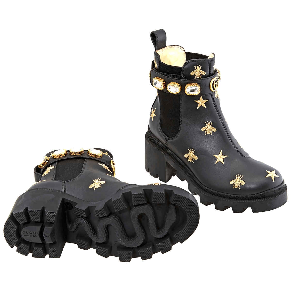 embroidered leather ankle boot with belt