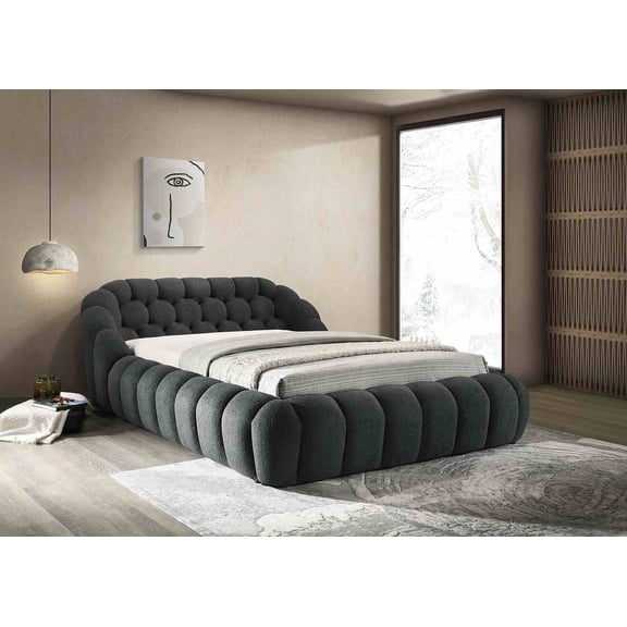 Charcoal Black 1pc Eastern King Size Bed Bedroom Furniture Tufted Platform Bedframe Chenille Fabric