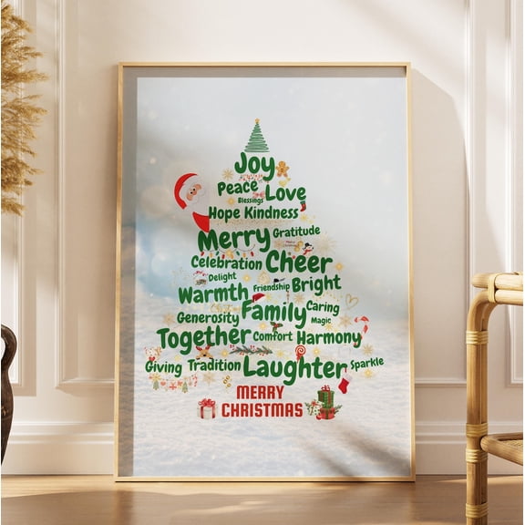 Winter Holiday Tree Poster, Family Gathering Art, Festive Holiday Home Decor Home Decor UNFRAMED Poster, Wall Art for Decor, Present, 8x12