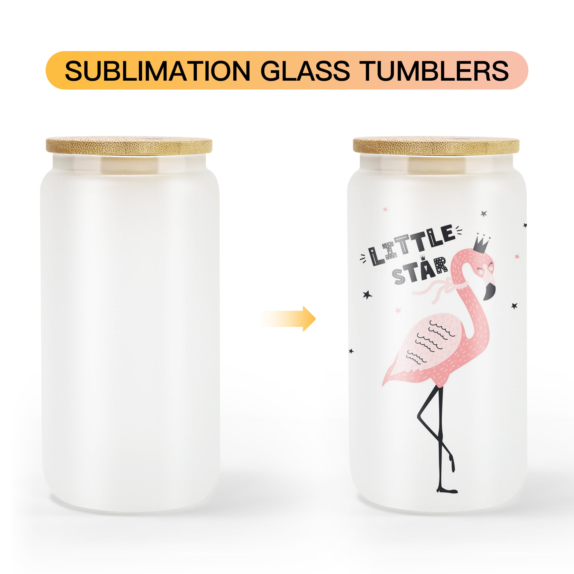  AGH 6 Pack Sublimation Glass Tumbler, Frosted Sublimation Glass  Blanks with Bamboo Lid & Straw, 25oz Gradient Color Cup Tumblers Beer Can  Glass Straight Sublimation Glass Tumbler, for Iced Coffee 