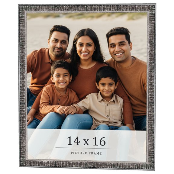 14x16 Frame Silver Grey Distressed Solid Wood Picture Frame | 0.75 Inch Moulding Width | Interior