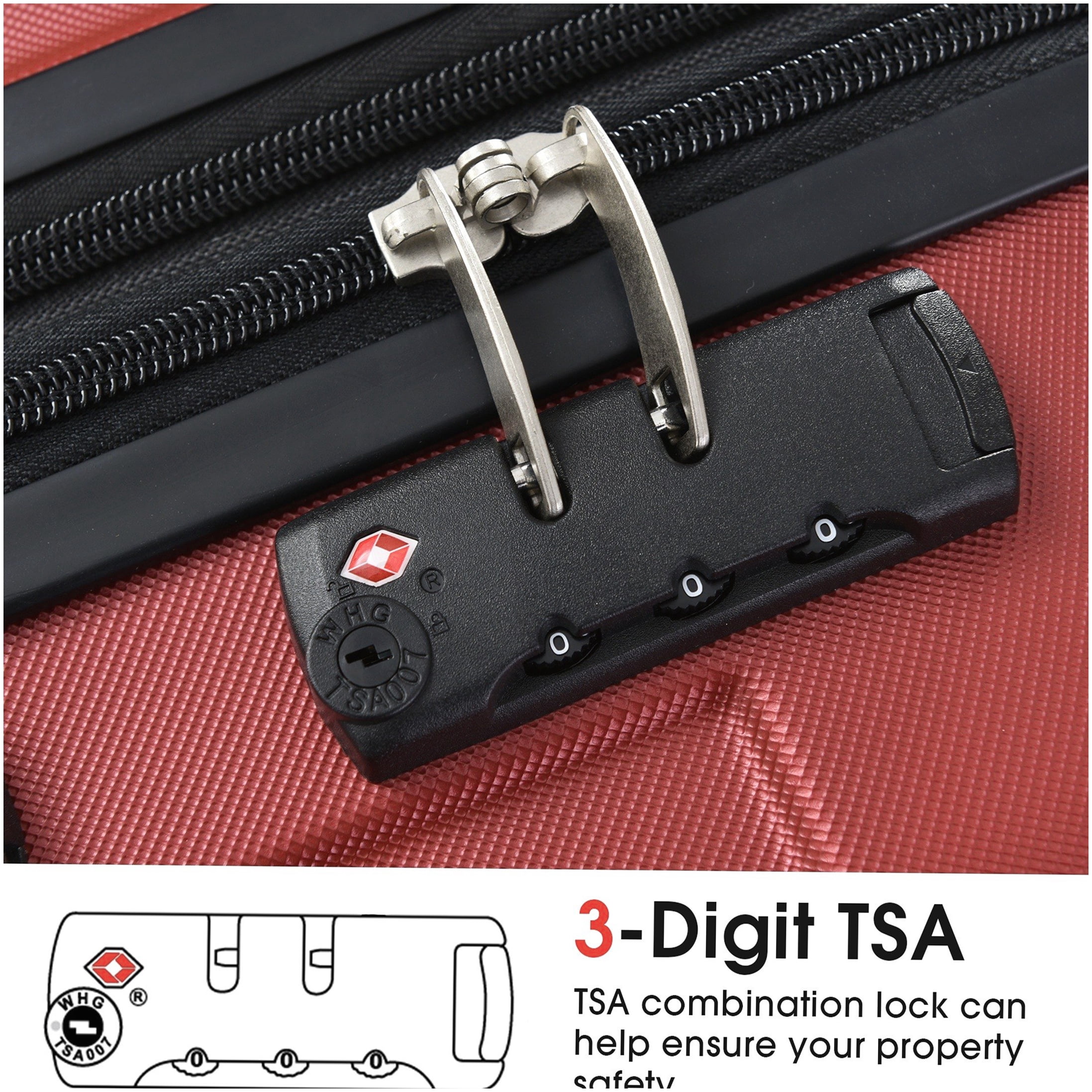 Expandable 24-inch Red Hardshell Luggage with TSA Lock, Lightweight ABS Suitcase