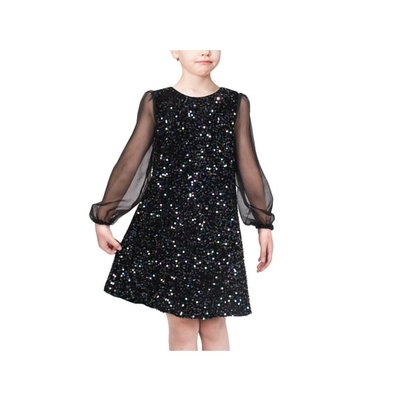 Sunny Fashion Girls Dress Black Sequin Sheer Mesh Long Sleeve Party Elegant Ball Gown 5 Years