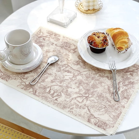 Nvzi-a Cotton Heat Resistant Placemats, Dining Room Table Mats, Protect Surfaces,Non-Slip Washable Table Mats,Kitchen Decor Accessories(Set of 4, Size 16.9*11.4in,Khaki)