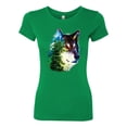 thumbnail image 2 of Earth Wolf Trees Mountains Nature Animal Lover Womens Slim Fit Junior Tee, Kelly, Medium, 2 of 3