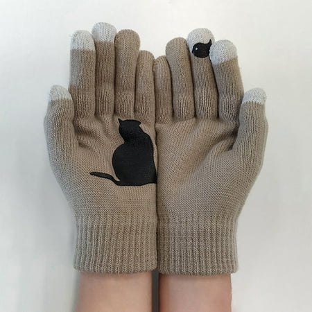 

Tangnade Fashion Ladies Woolen Gloves Autumn And Winter Outdoor Warm Dog Bones Printing Gloves