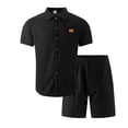 thumbnail image 5 of Havenx Men's 2 Piece Outfit Short Sleeve Waffle Knit Shorts Set Button Down Texture Lapel Collar Outfits with Pocket Vintage Fashion Summer Vacation Tracksuits,Black M, 5 of 5