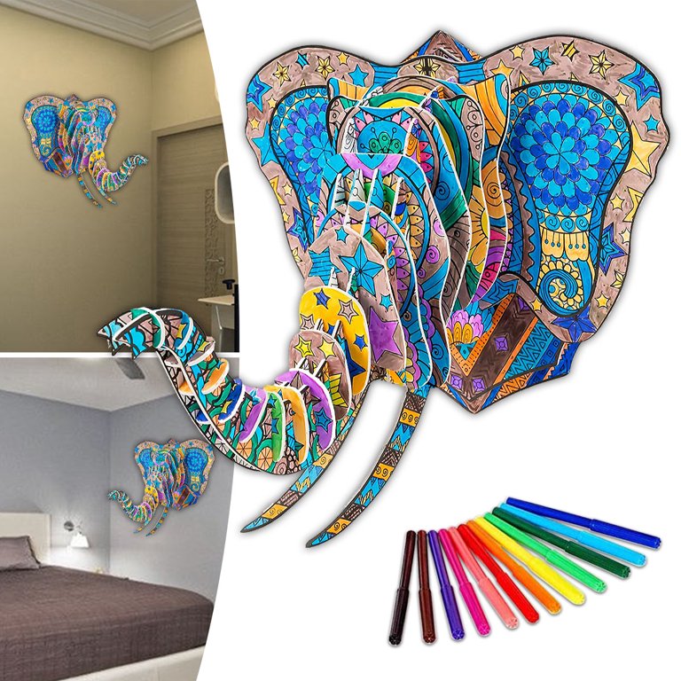 Elephant Canvas Coloring Kit for Kids DIY Gift for Children 
