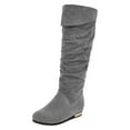 thumbnail image 4 of Rokment Women's Winter Fall Slouchy Hidden Wedges Knee High Boots Fashion Suede Fold over Mid Calf Dress Tall Boots, 4 of 6