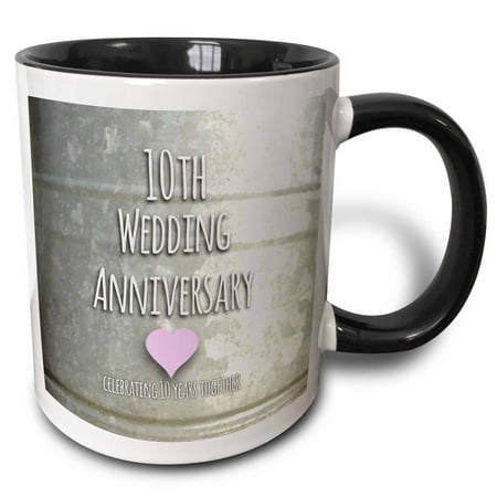3dRose 10th Wedding Anniversary gift - Tin celebrating 10 years together - tenth anniversaries ten yrs, Two Tone Black Mug,