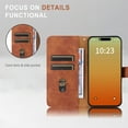 thumbnail image 4 of Premium Case for iPhone 14 with Wrist Strap,PU Leather Flip Kickstand Case for Women Men with Wallet RFID Blocking Card Holder Magnetic Closure Shockproof Phone Cover,Brown, 4 of 7