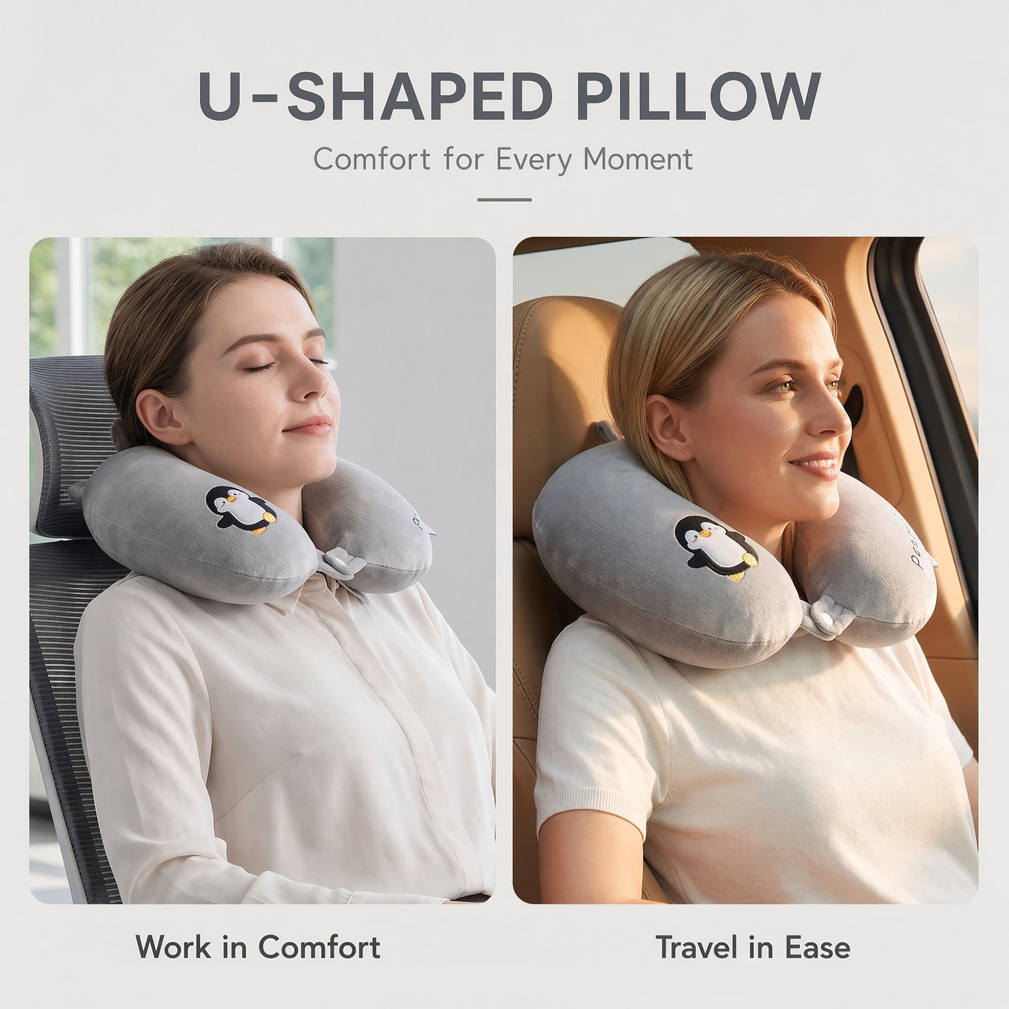 Unique Bargains Memory Foam U Shape Travel Neck Pillow for Airplane Use Light Gray 11"x11"