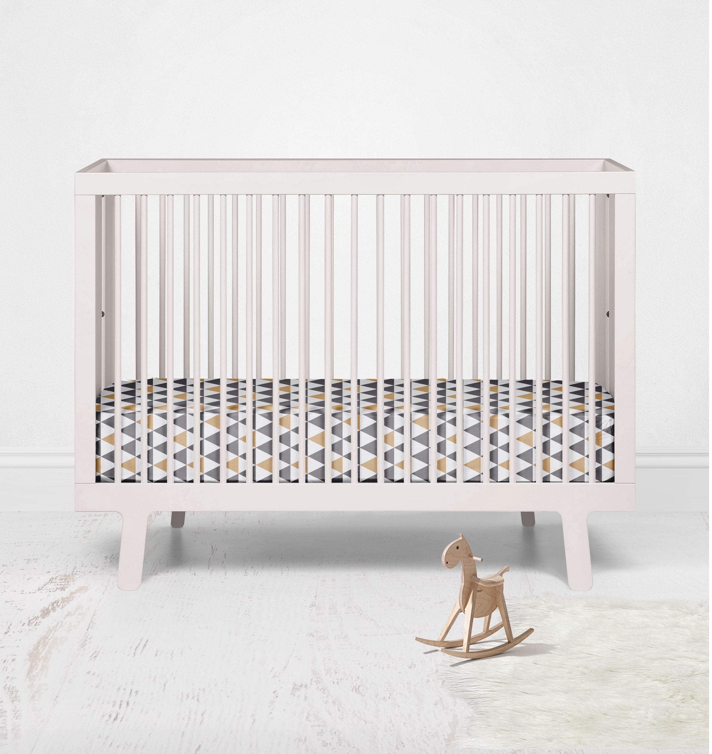 Bacati - Woodlands Grey/Beige Triangles Neutral Cotton Printed Crib Fitted Sheet