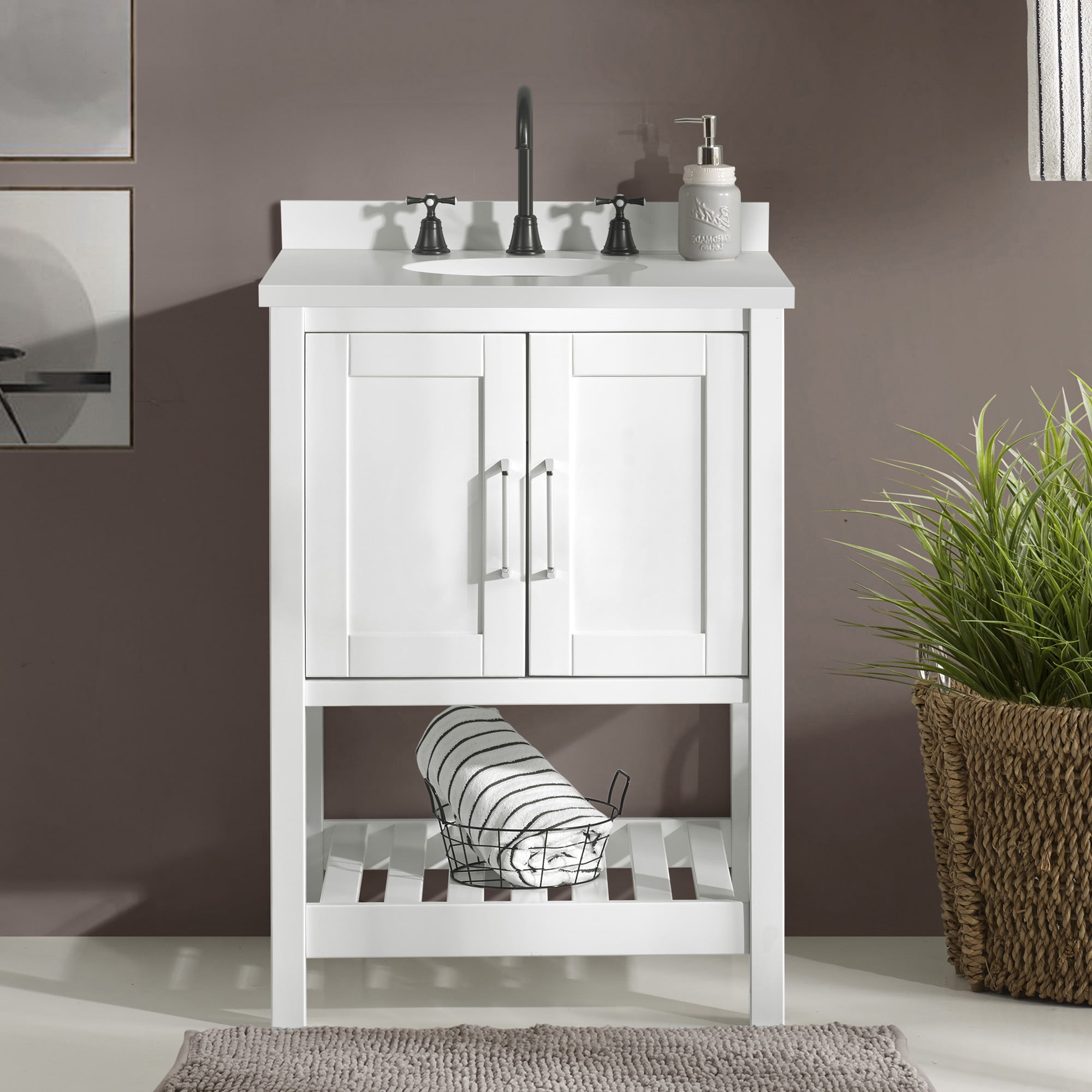 Alaterre Furniture 24in Wood Bathroom Vanity with Soft-Close Doors, White