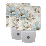 Blue and Beige Magnolias LED Night Light with Smart Sensor Plug Into Wall Dusk to Dawn 2 packs